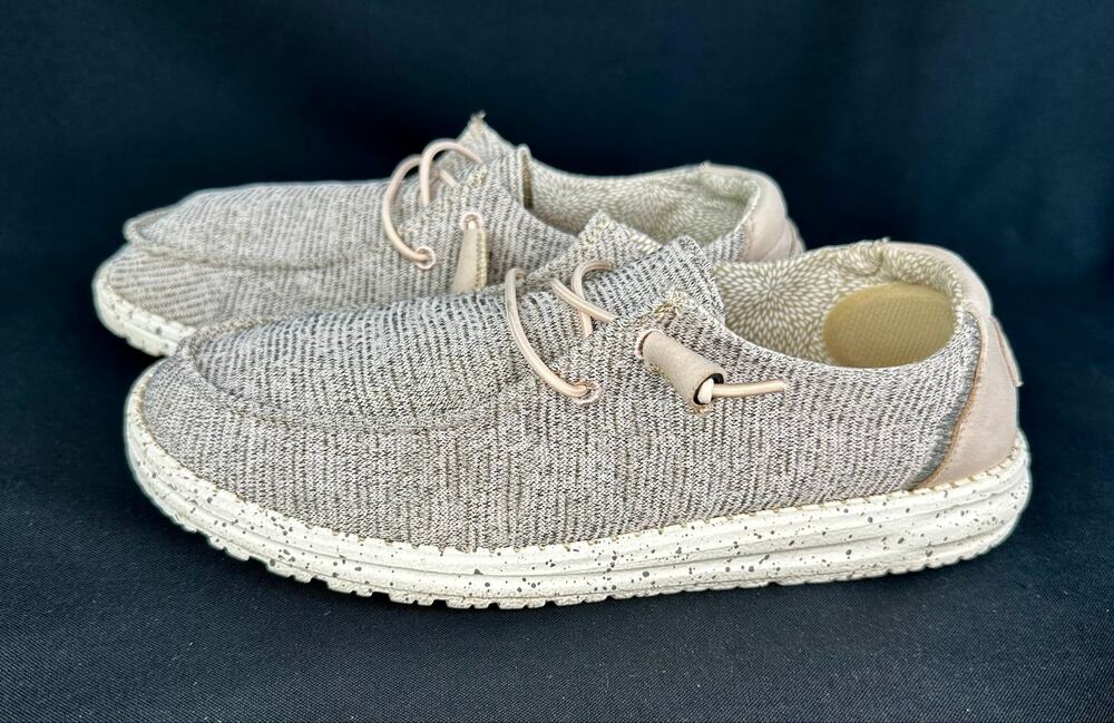 Hey Dude Womens 10 Wendy L LINEN IRON ROSE Slip On Shoes